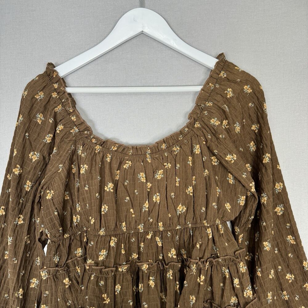 Altar’d State Kelcie Floral Babydoll Top Womens M Brown Dainty Cottage Prairie - Picture 7 of 13
